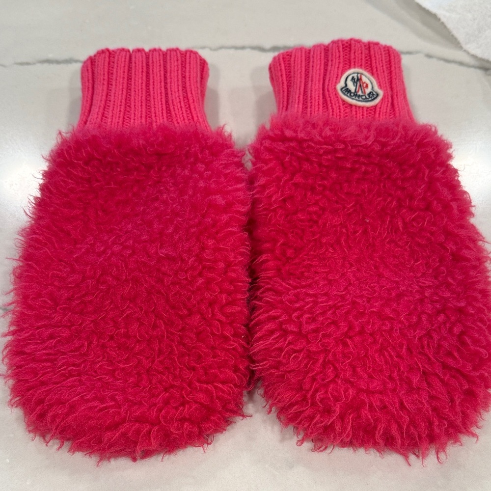 Moncler Pink Faux Fur Mittens